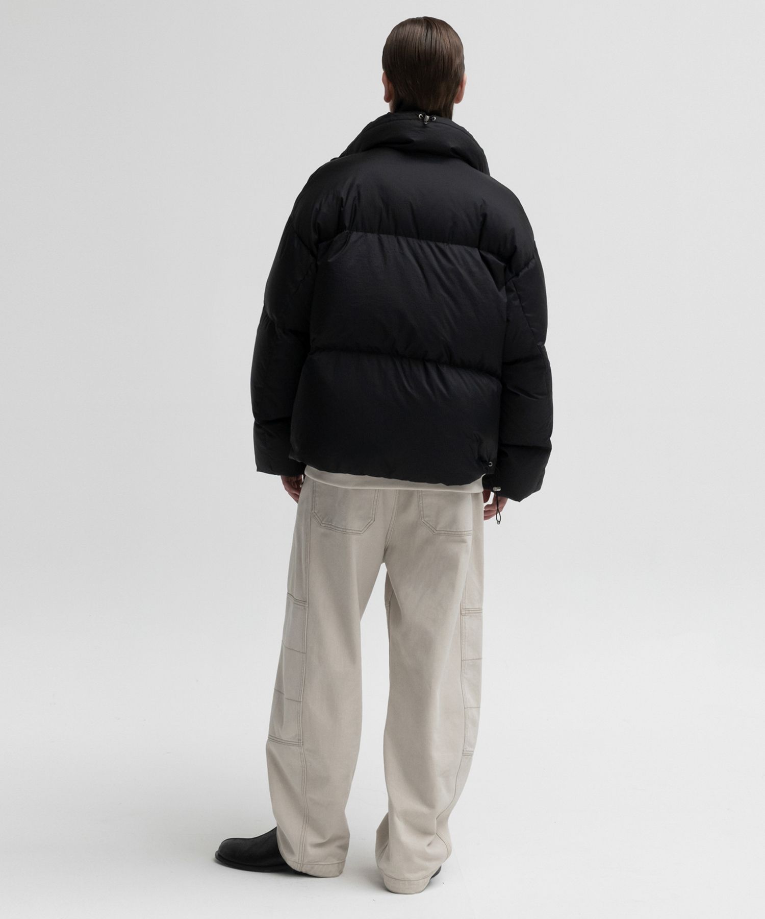 Drawstring Ripstop down puffer jacket BLACK