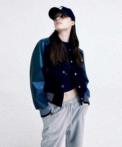 MUSINSA | REST&RECREATION RR LOGO WOOL BOMBER JACKET NAVY