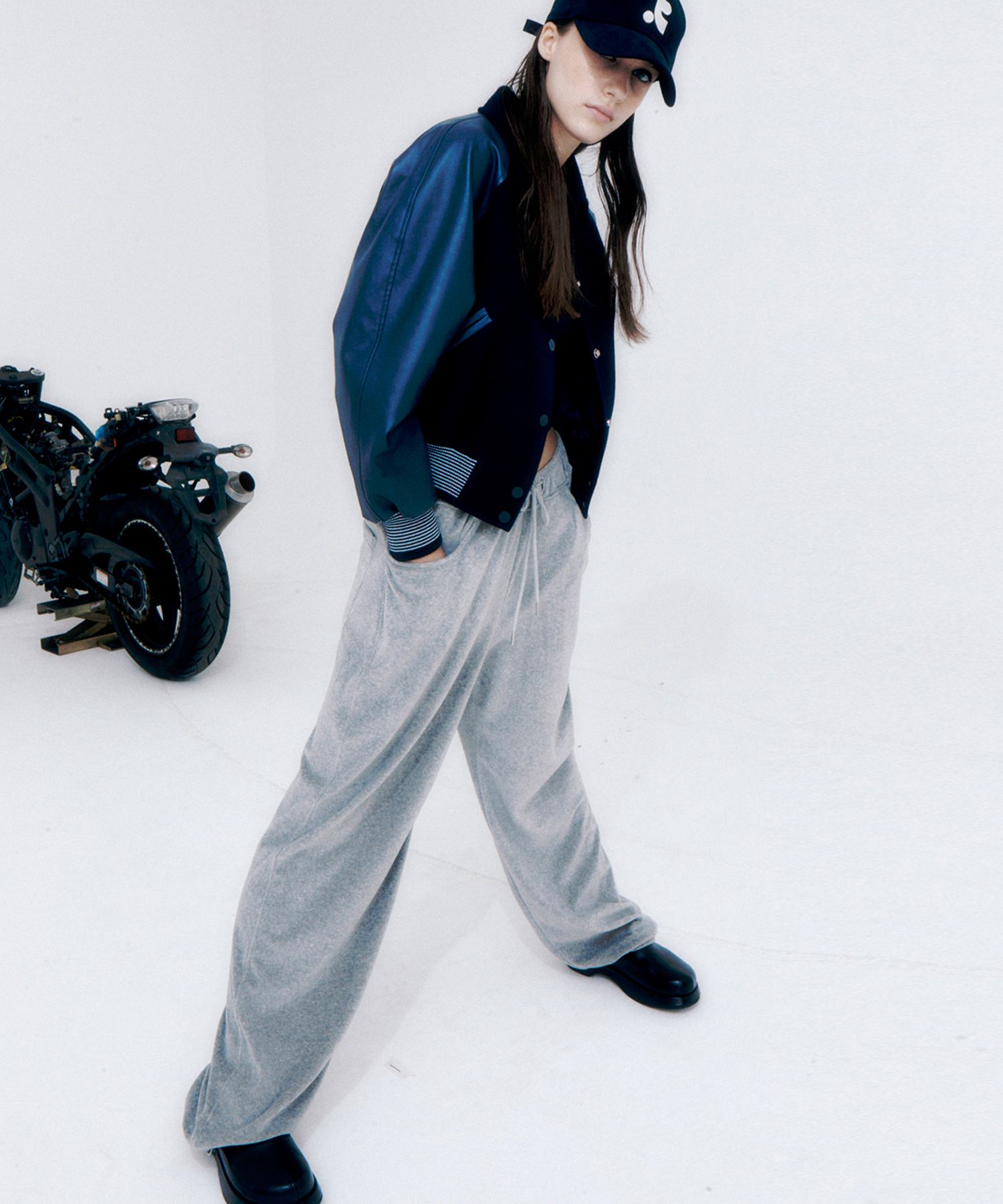 MUSINSA | REST&RECREATION RR LOGO WOOL BOMBER JACKET NAVY