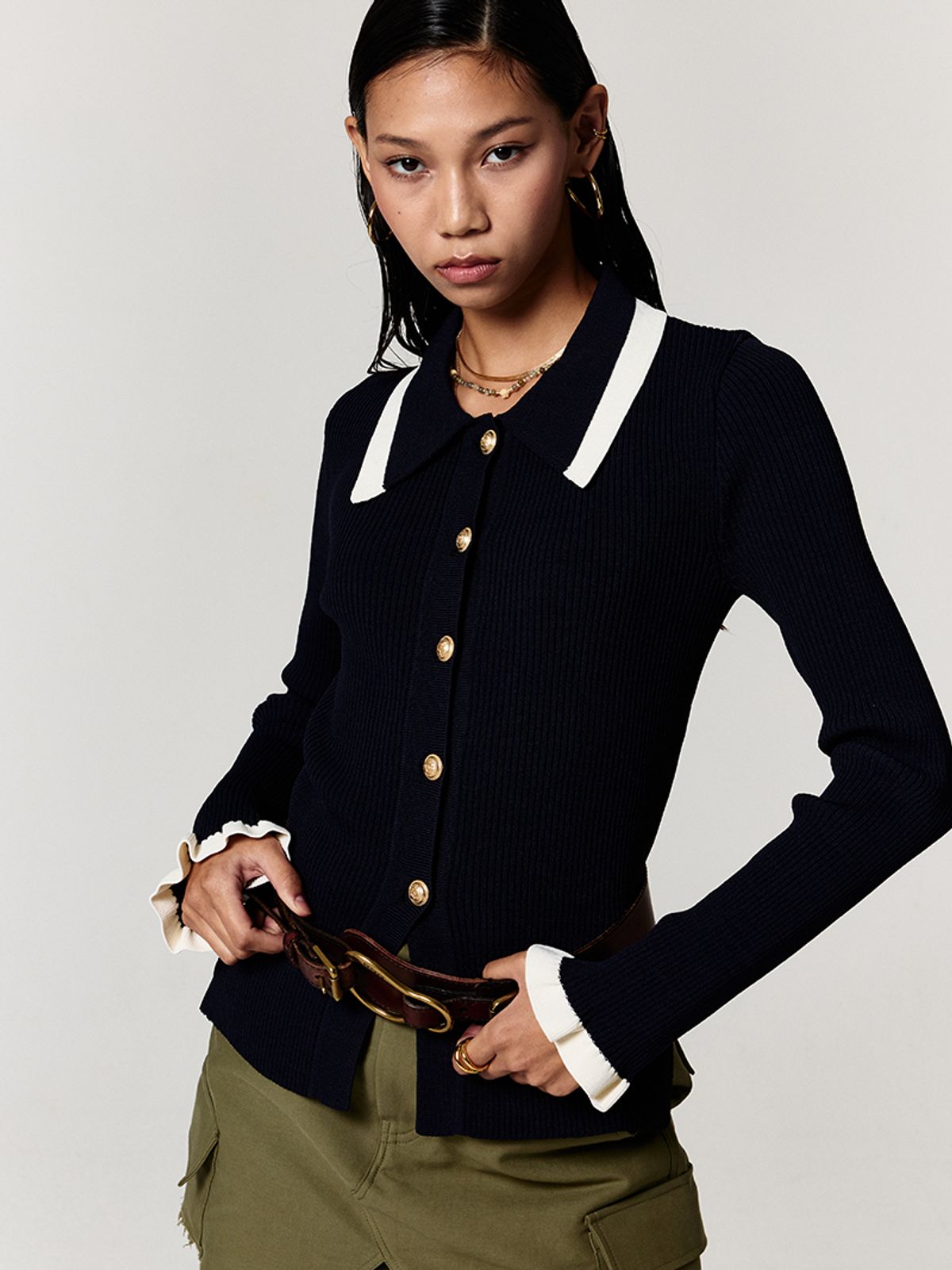 에즈이프 캘리(ASIF CALIE) SLIMFIT KNIT SHIRTS NAVY
