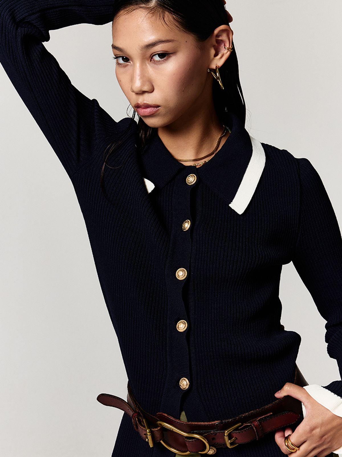 에즈이프 캘리(ASIF CALIE) SLIMFIT KNIT SHIRTS NAVY