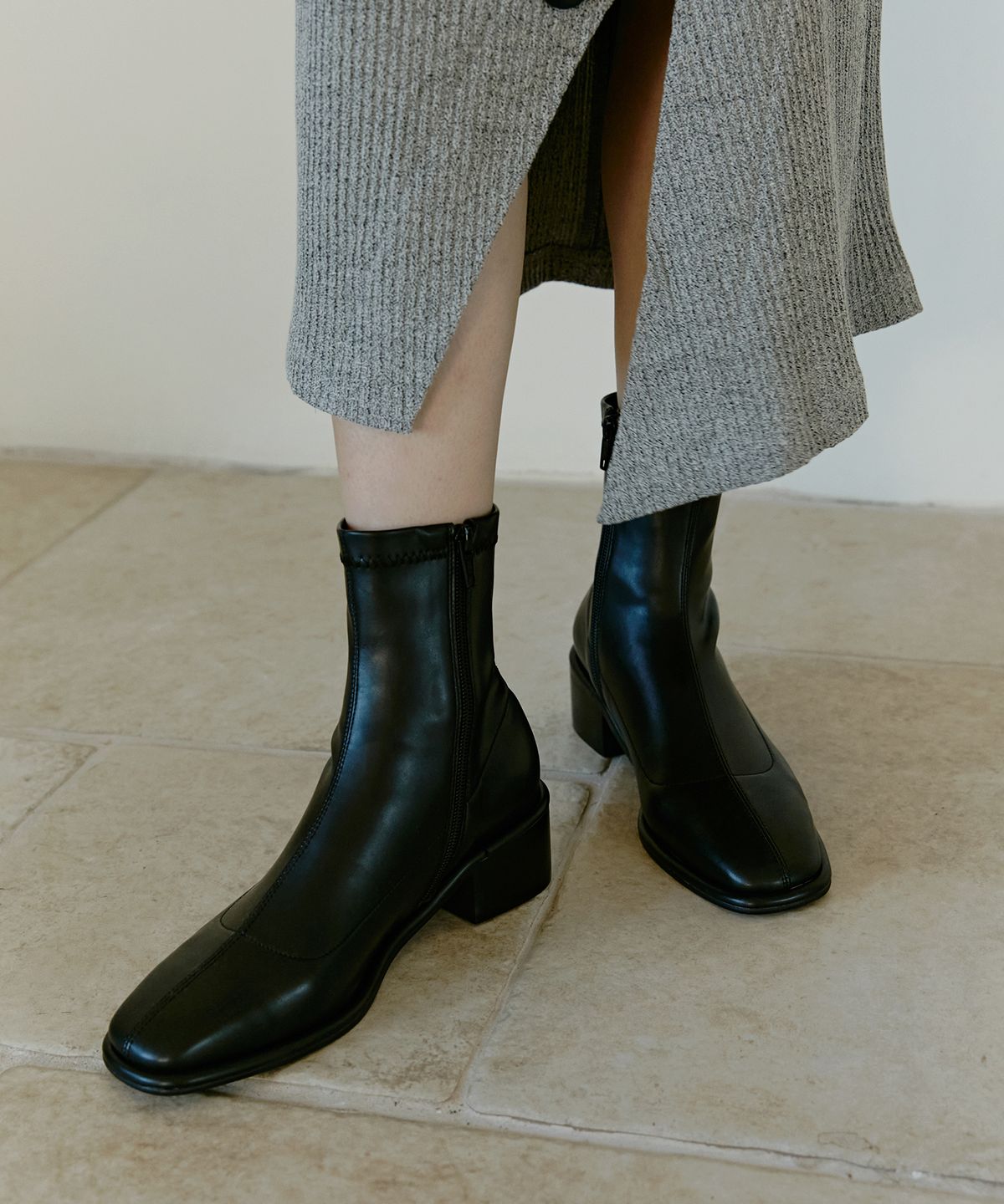 무드나잇(MOODNIGHT) RONIN leather stretch ankle boots - 2color 5cm 소프트 스판 앵클부츠