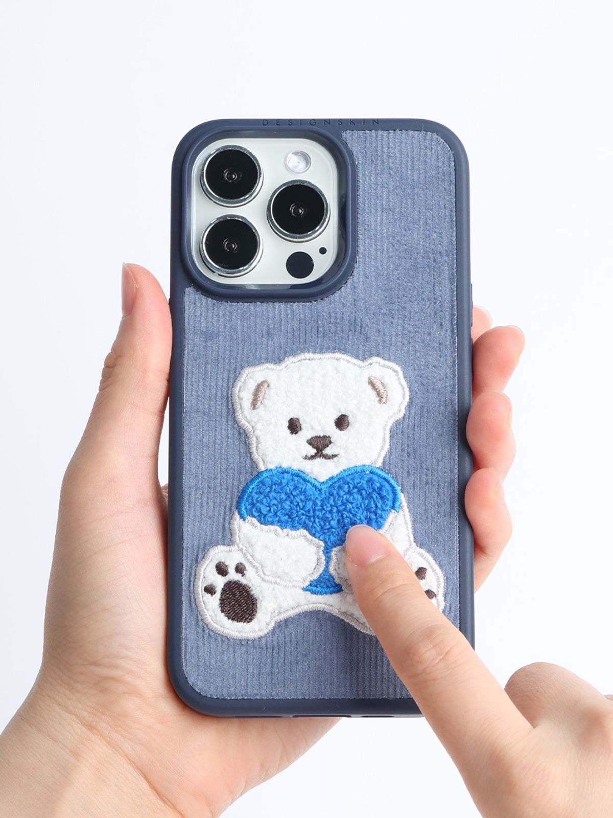 디자인스킨(DESIGNSKIN) 코듀로이 부클 빅베어 케이스-블루