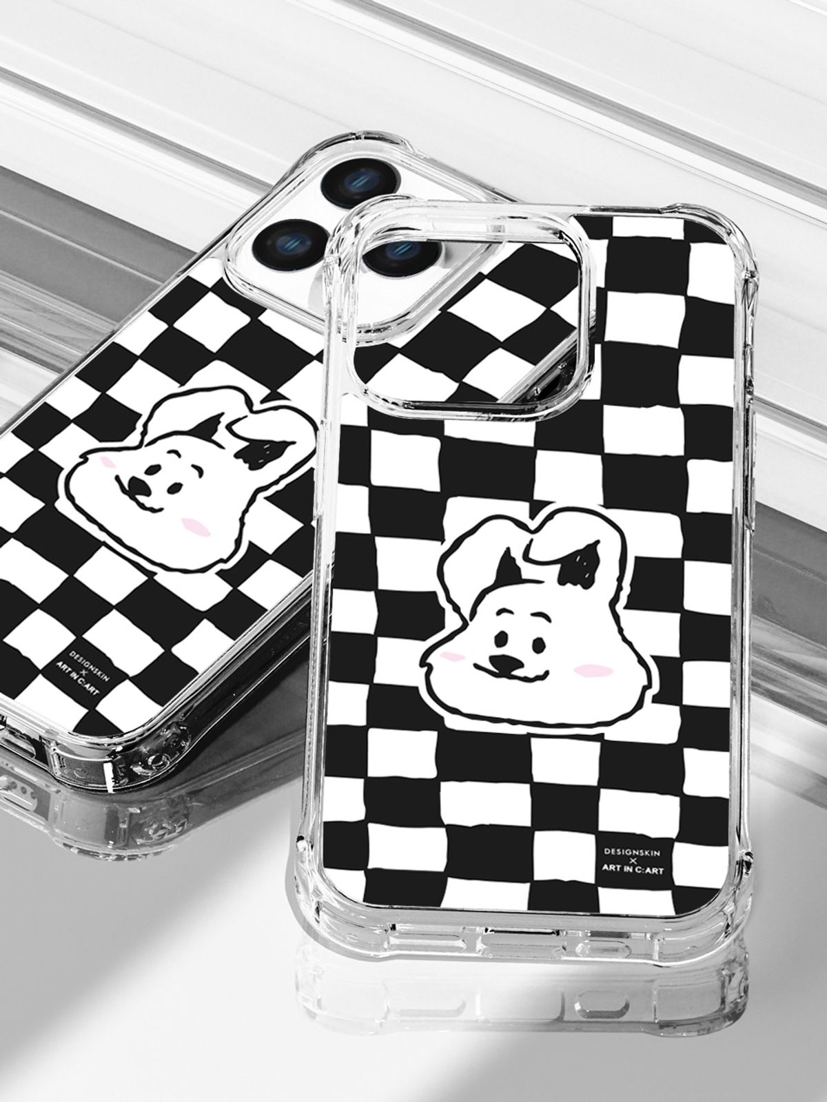 디자인스킨(DESIGNSKIN) 아이폰14/프로/플러스/프로맥스 피닉스 프로 클리어 그래픽 케이스-아트인카트/체커보드 레빗