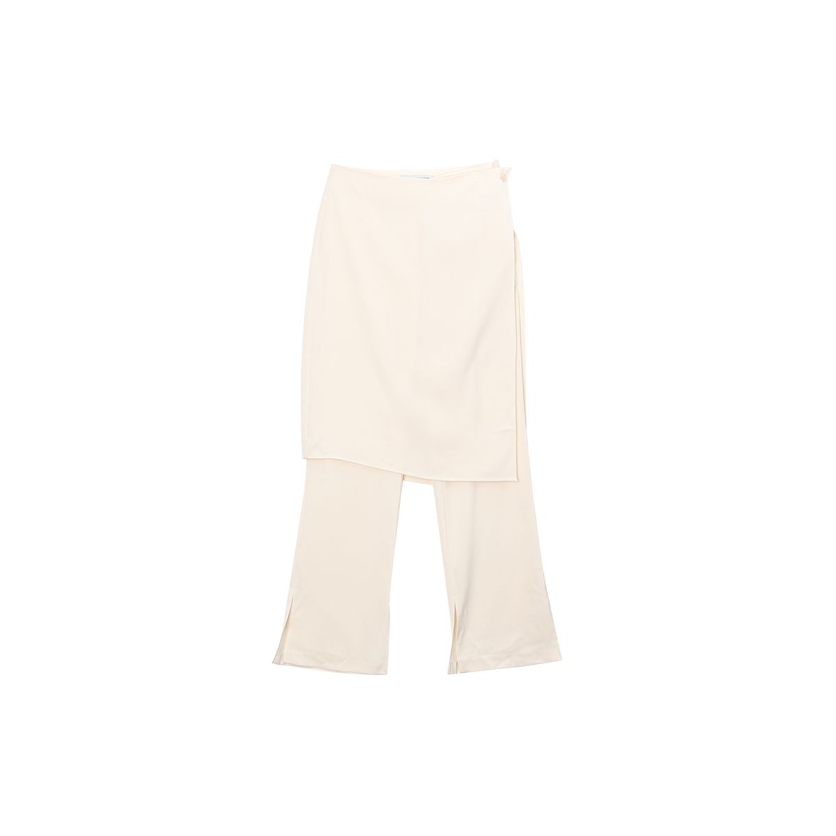 320쇼룸(320SHOWROOM) Wrap skirt Layerd Semi-bootcut Slit Span Slacks Cream
