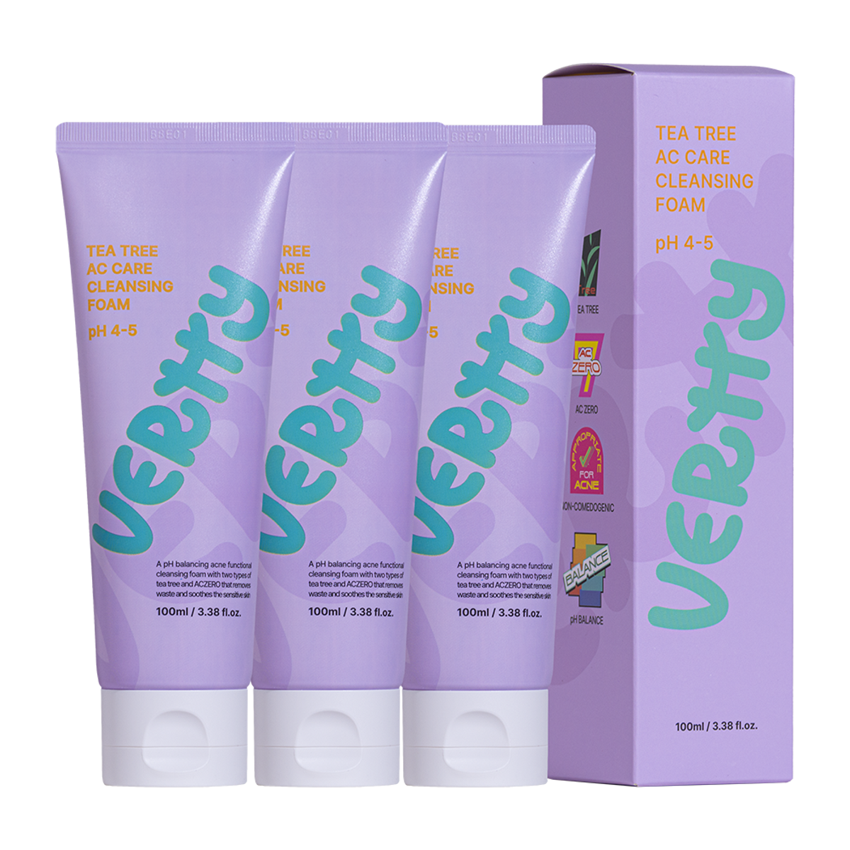 베르티(VERTTY) 여드름 기능성 비건 티트리 AC케어 클렌징폼 100ml 3개