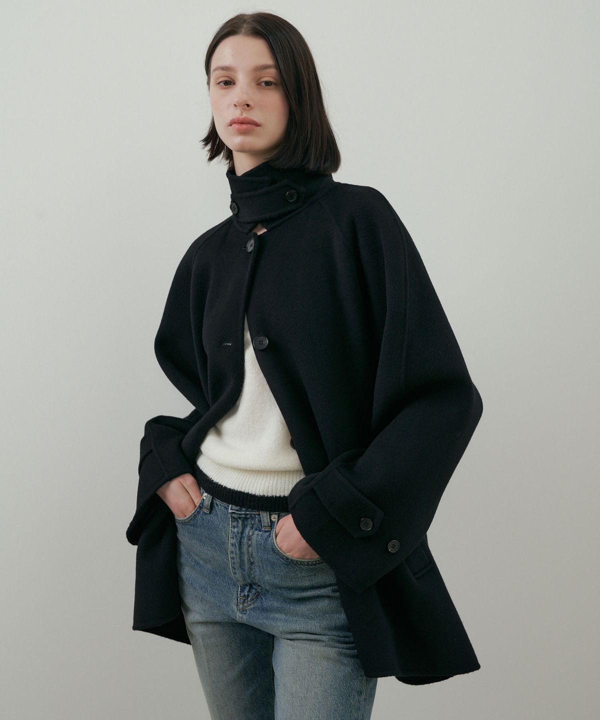 링서울(LINGSEOUL) handmade wool half coat-black
