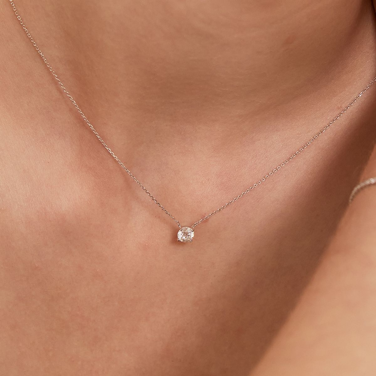 룬느(LUNNE) 14k 라운드 브릴리언트 0.5캐럿 모이사나이트 목걸이 (14k골드) #MON01