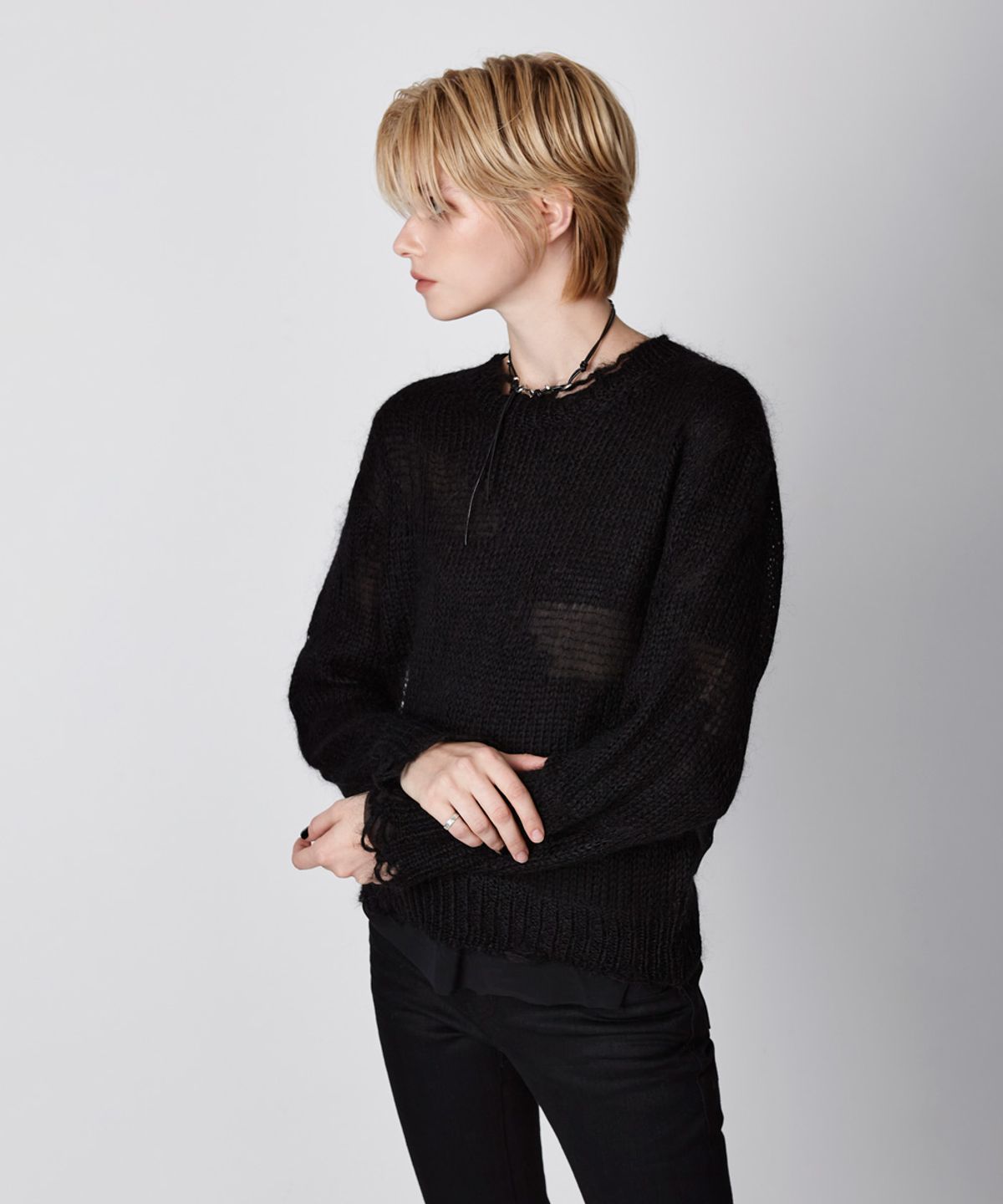이안조(EAN JO) KIDMOHAIR DISTRESSED KNIT (BLACK)