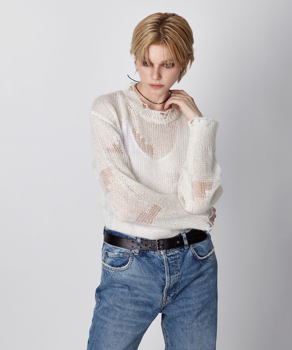 이안조(EAN JO) KIDMOHAIR DISTRESSED KNIT (IVORY)