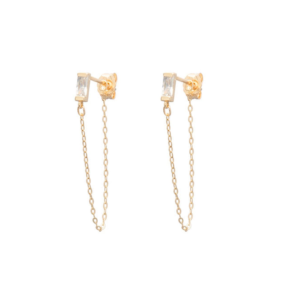 룬느(LUNNE) 14k 바게트 체인 드롭 귀걸이 (14k골드) A12