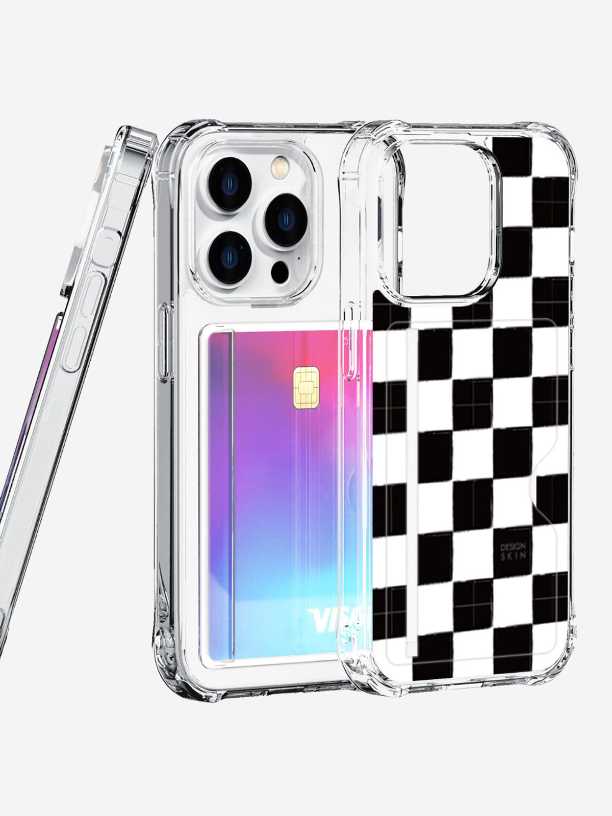 디자인스킨(DESIGNSKIN) 아이폰14/프로/플러스/프로맥스 피닉스 프로 카드슬롯 그래픽 케이스-체커보드/블랙