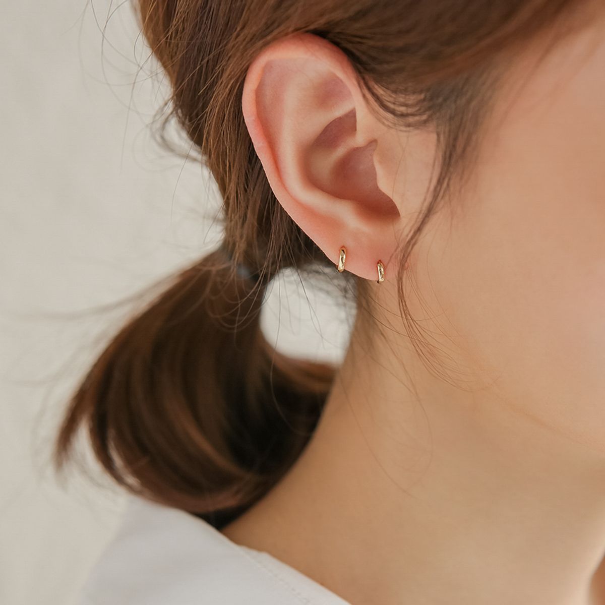 룬느(LUNNE) 14k 라운드 미니 원터치 링 귀걸이 (14K골드) #ER05