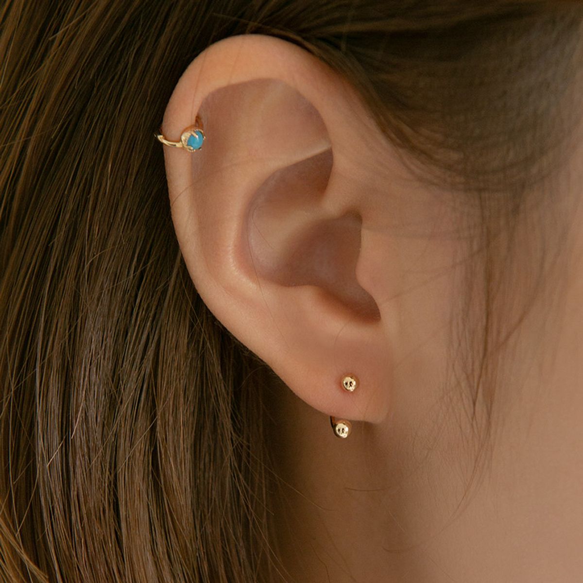 룬느(LUNNE) 14k 터키석 원터치 링 귀걸이 (14k골드) #ER07