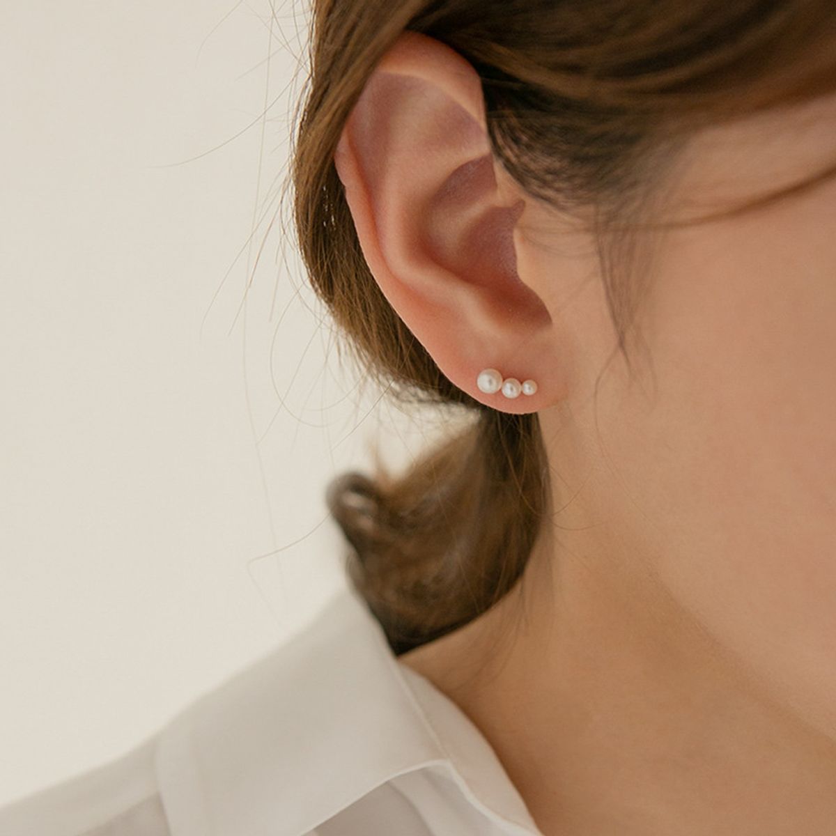 룬느(LUNNE) 14k 플랫 3단 진주 귀걸이 (14k골드) #ES08
