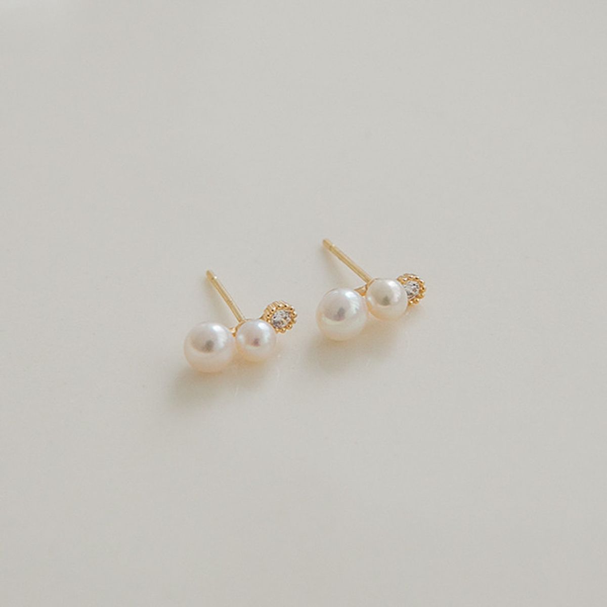 룬느(LUNNE) 14k 큐빅 2단 진주 귀걸이 (14k골드) #ES09