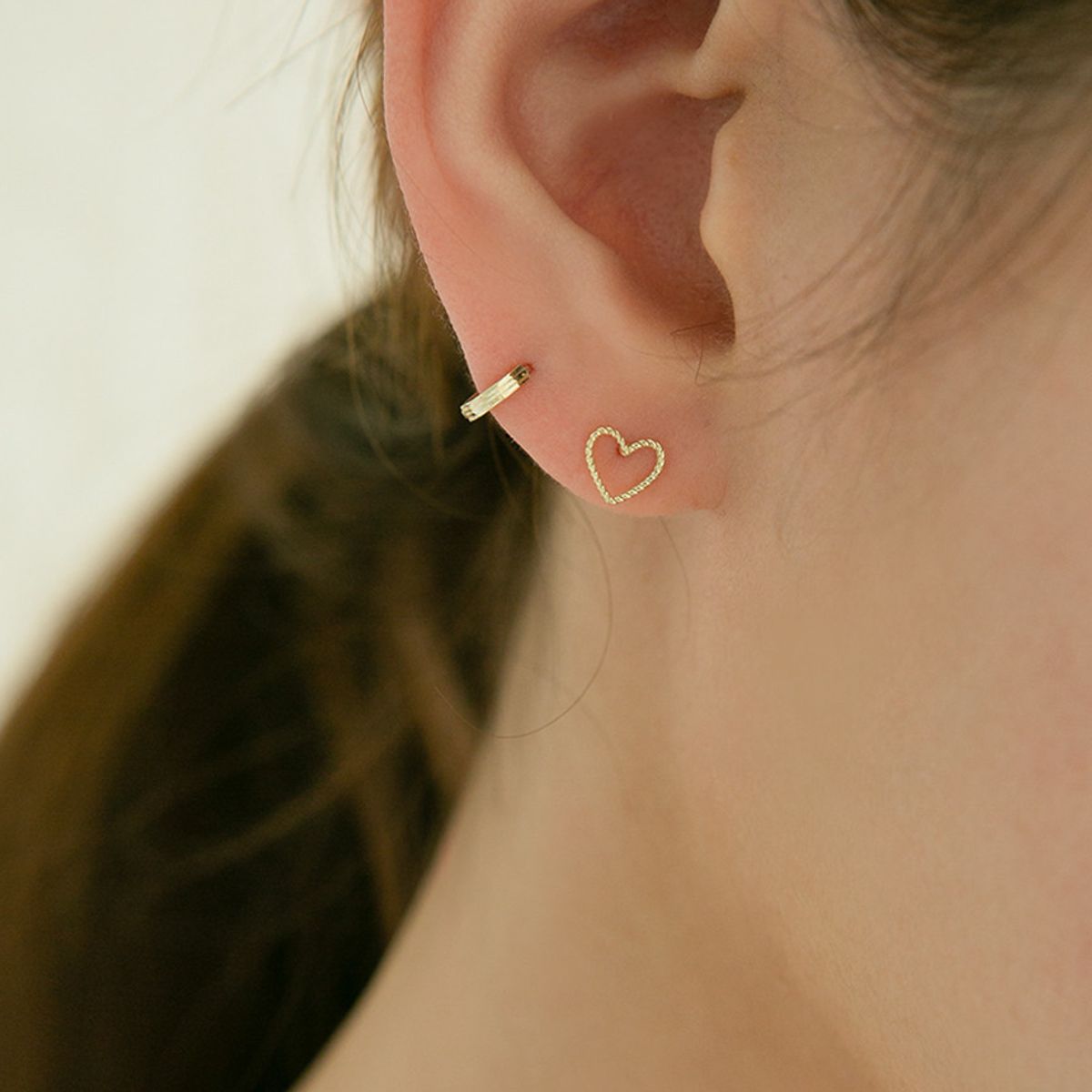 룬느(LUNNE) 14k 도트 라인 하트 귀걸이 (14k골드) #ES16