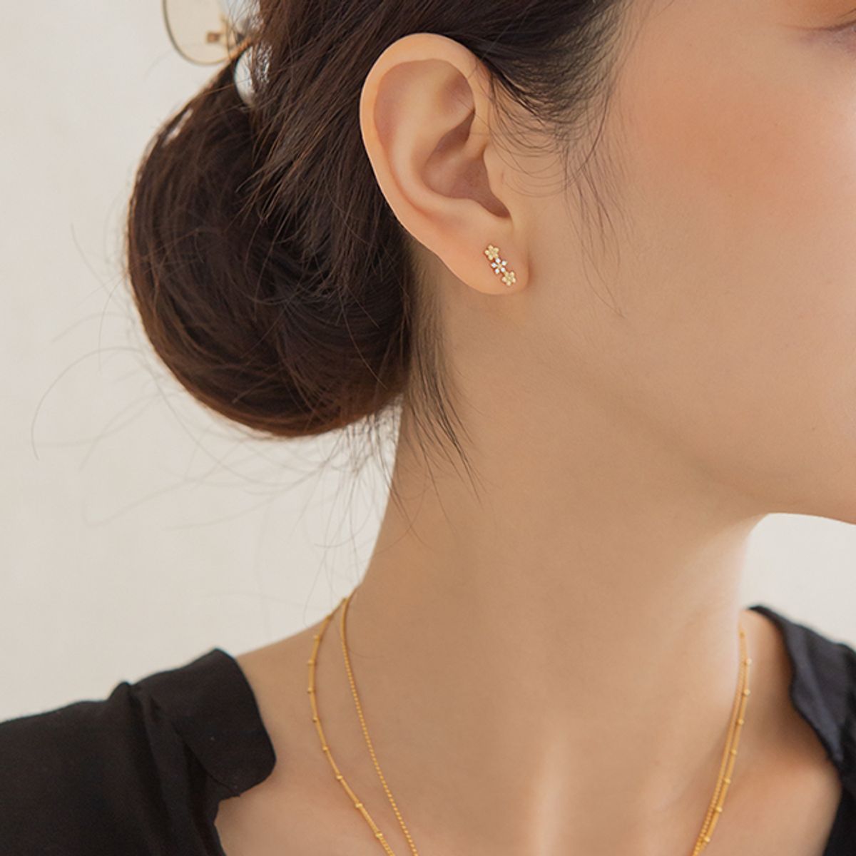 룬느(LUNNE) 14k 언발 큐빅 플라워 귀걸이 (14K골드) #ES27