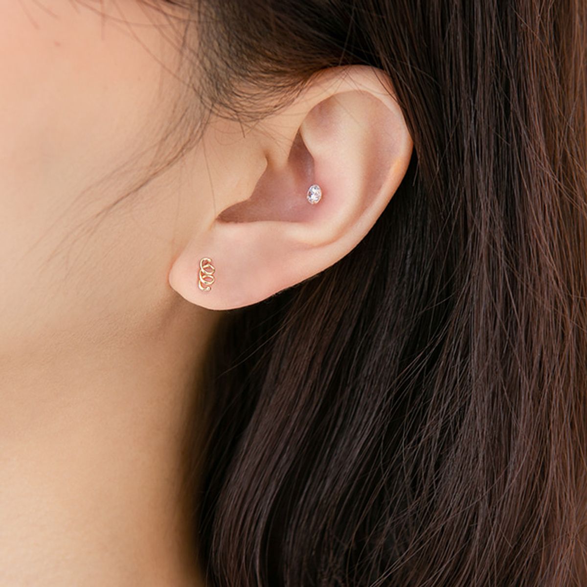 룬느(LUNNE) 14k 트위스트 라인 피어싱 (14k골드)(바두께1mm) #PIB04