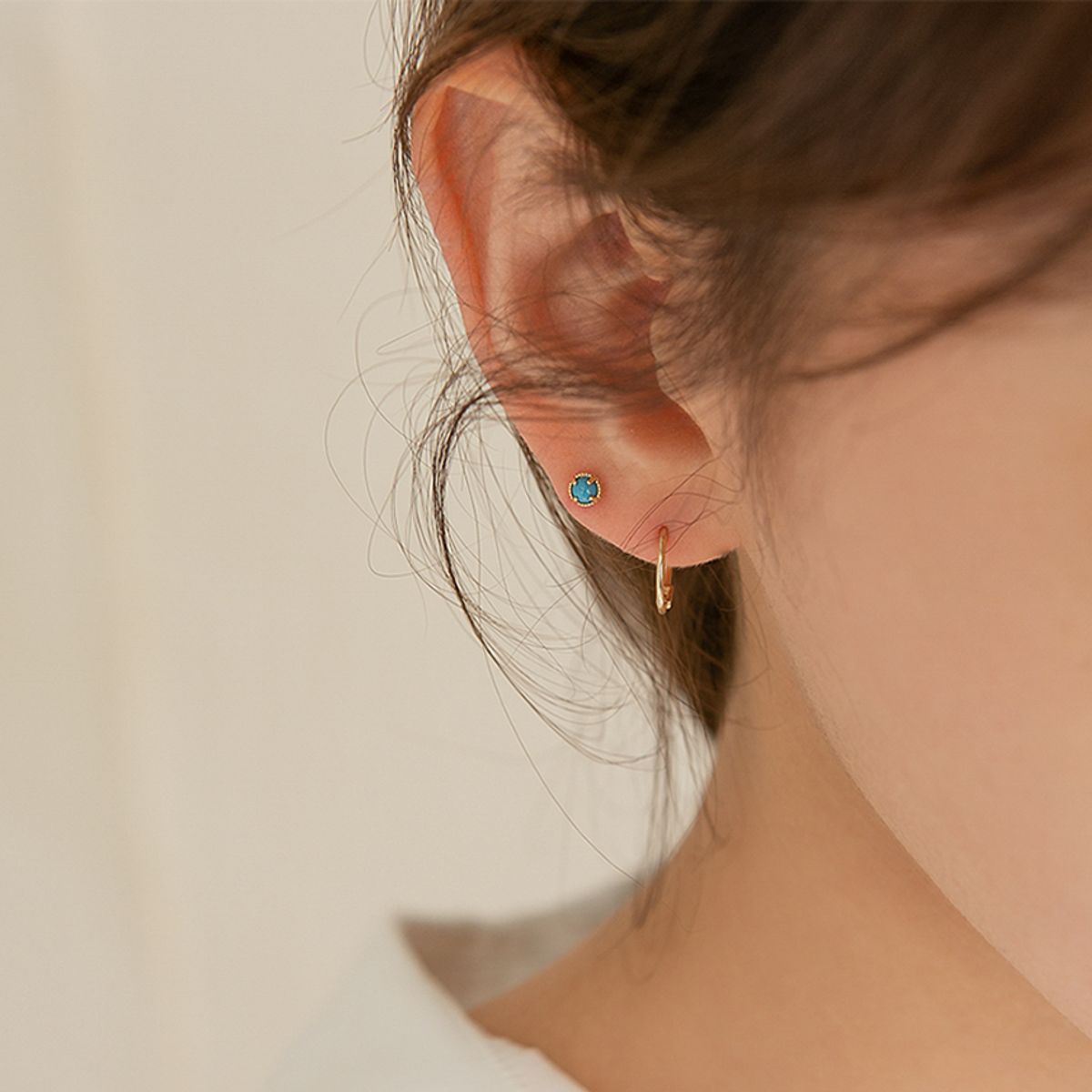룬느(LUNNE) 14k 터키석 원석 피어싱 (14k골드)(바두께1mm) #PIB06