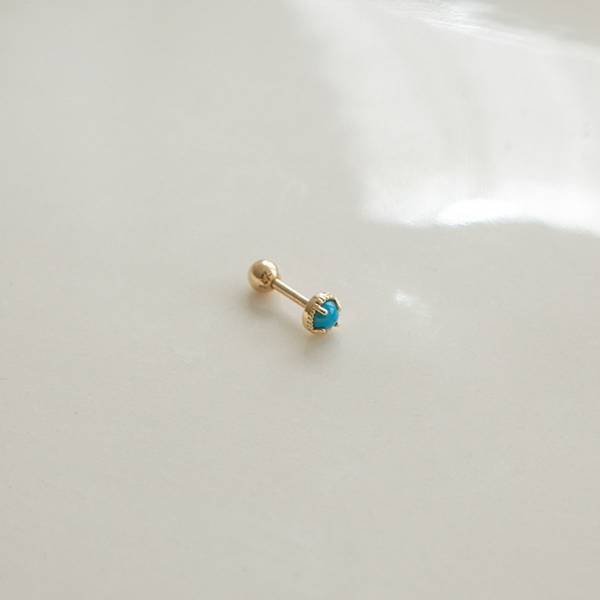 룬느(LUNNE) 14k 터키석 원석 피어싱 (14k골드)(바두께1mm) #PIB06