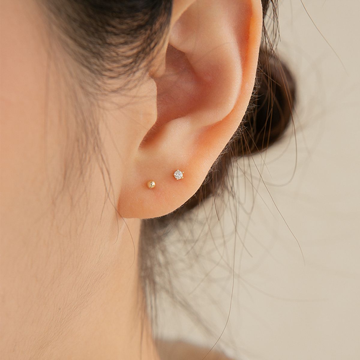 룬느(LUNNE) 14k 2mm 5프롱 미니 큐 피어싱 (14k골드)(바두께1mm) #PIB09
