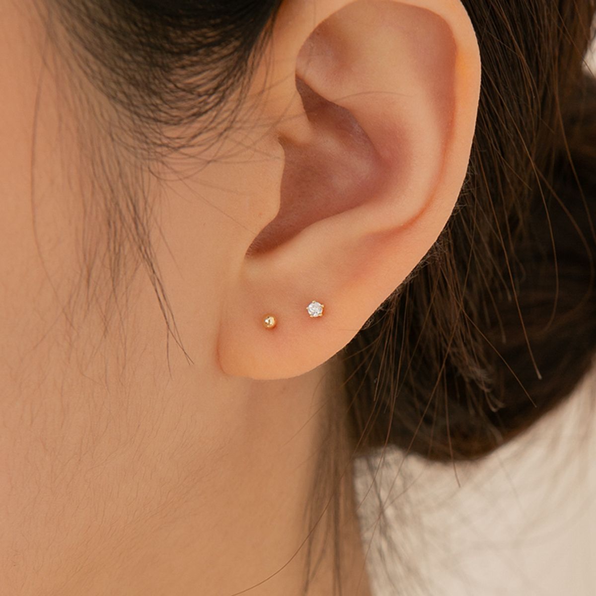 룬느(LUNNE) 14k 2mm 5프롱 미니 큐 피어싱 (14k골드)(바두께1mm) #PIB09
