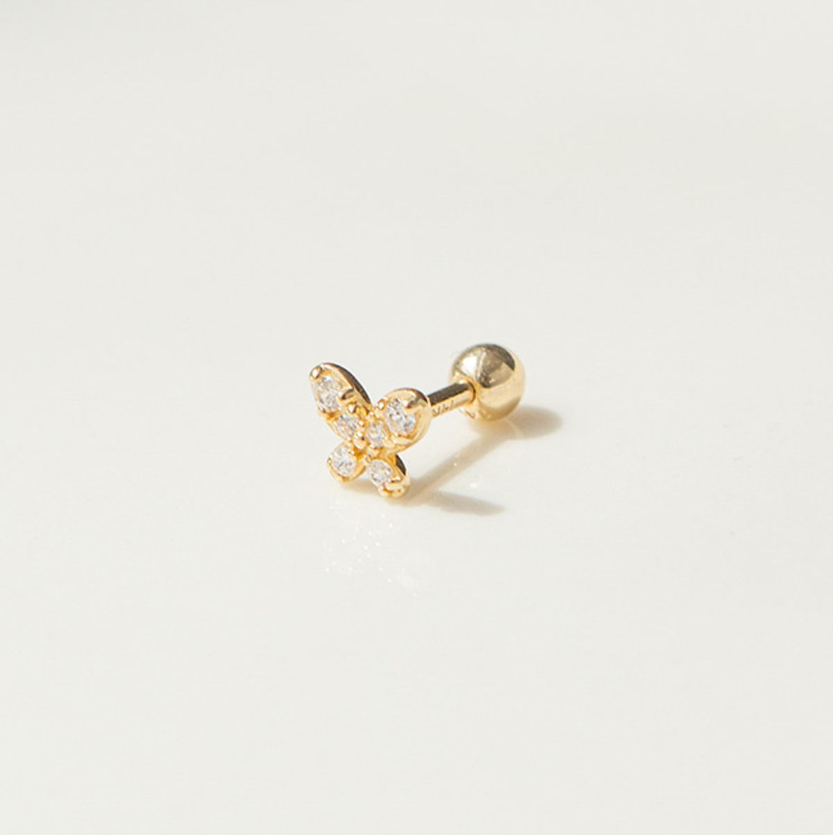 룬느(LUNNE) 14k 프레스 나비 큐빅 피어싱 (14k골드)(바두께1mm) S04