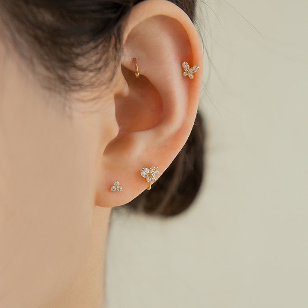 룬느(LUNNE) 14k 프레스 나비 큐빅 피어싱 (14k골드)(바두께1mm) S04