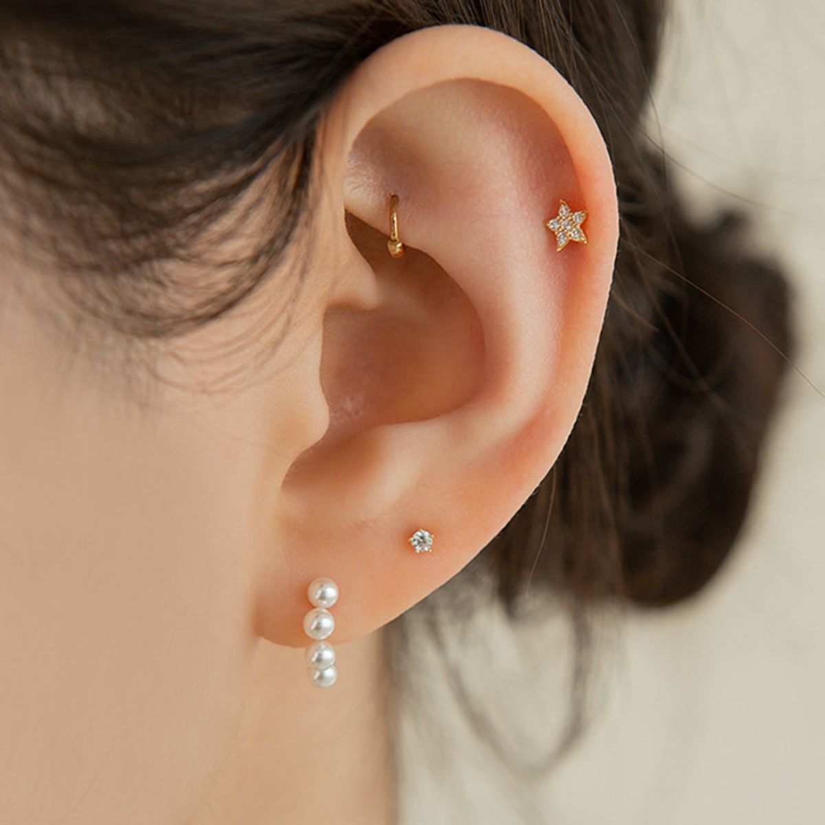 룬느(LUNNE) 14k 프레스 별 큐빅 피어싱 (14k골드)(바두께1mm) S05