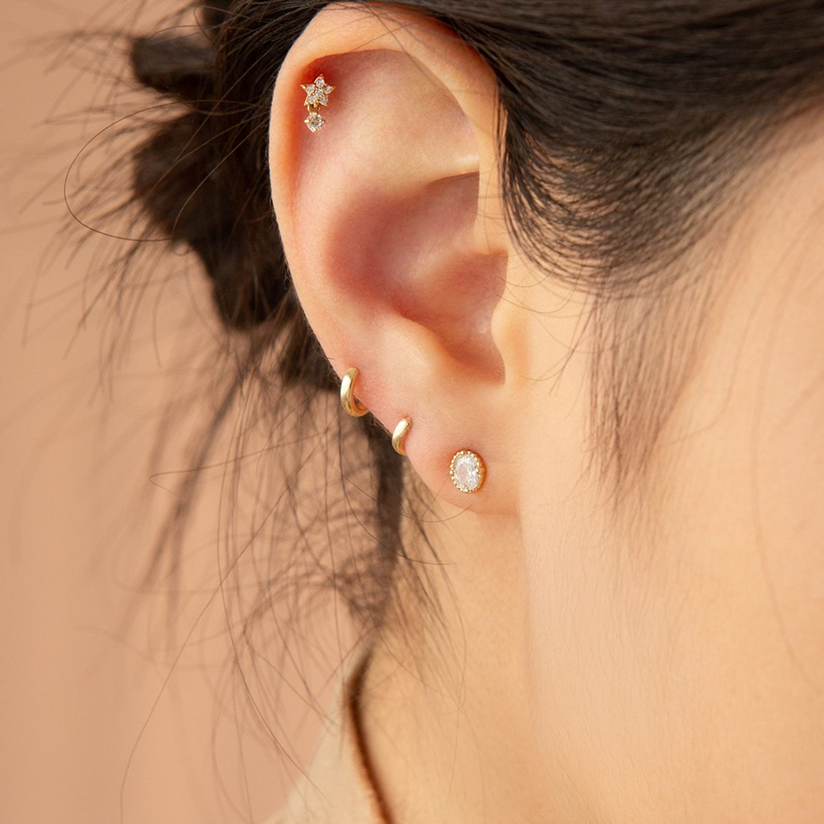 룬느(LUNNE) 14k 도트 라인 오벌 큐빅 귀걸이 (14k골드) #W10
