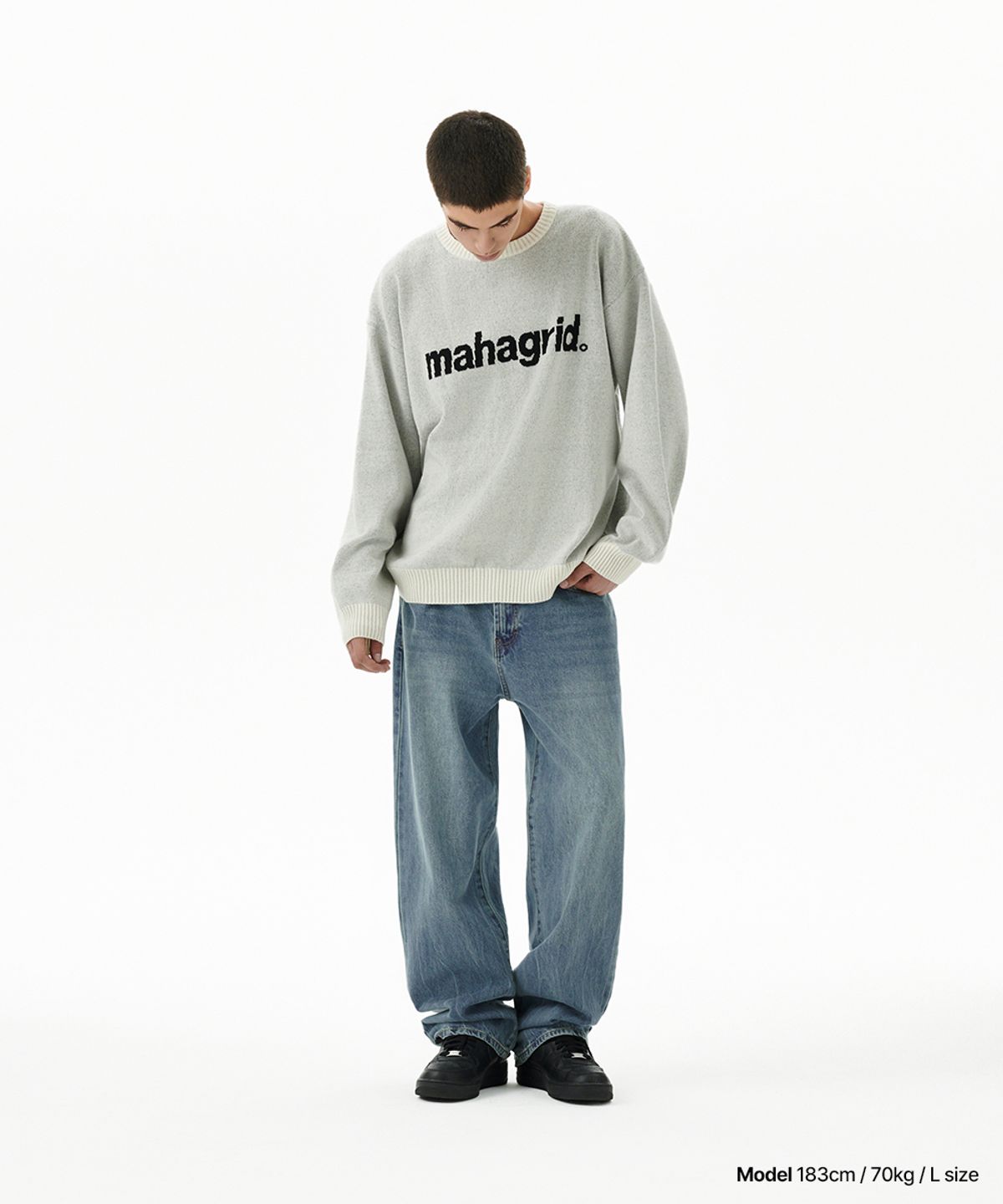 마하그리드(MAHAGRID) BASIC LOGO KNIT SWEATER IVORY(MG2EFMK620A)