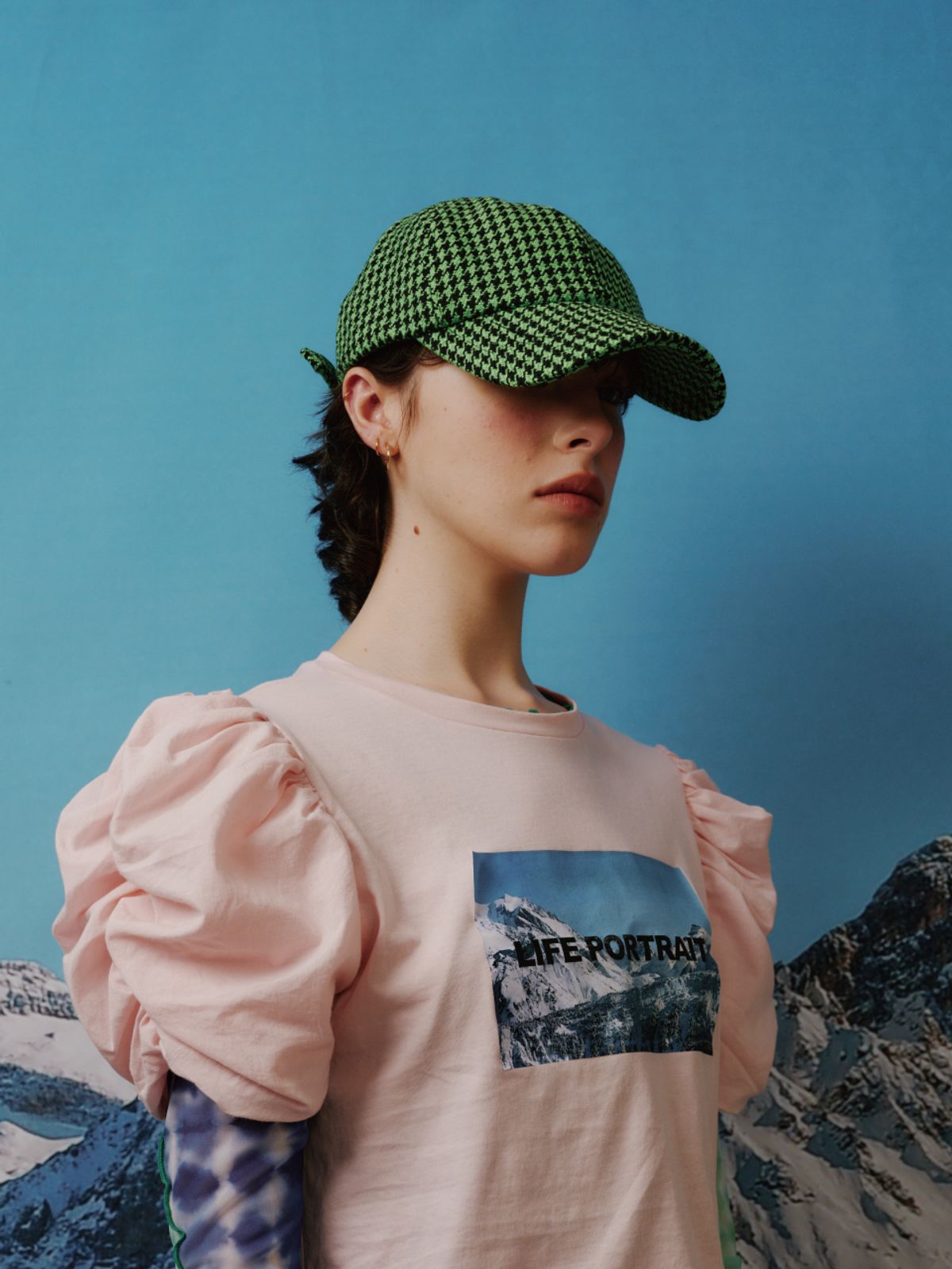 포에지담(POESIEDAME) [Life PORTRAIT] Houndstooth check ball cap in Green