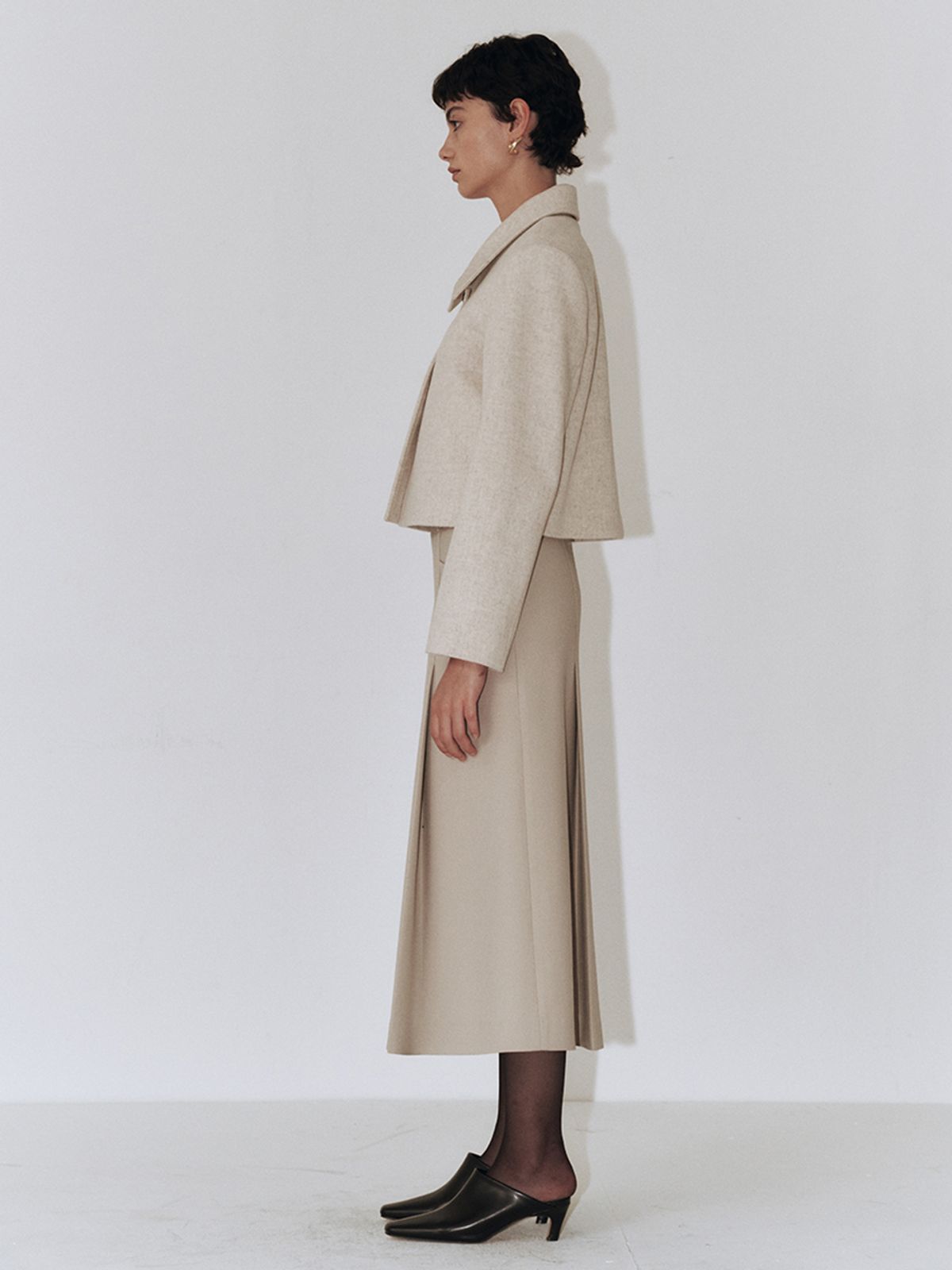 플로우먼(FLOWOMEN) A-line Pleats Wool Skirt (+Belt Set)_Khaki Beige