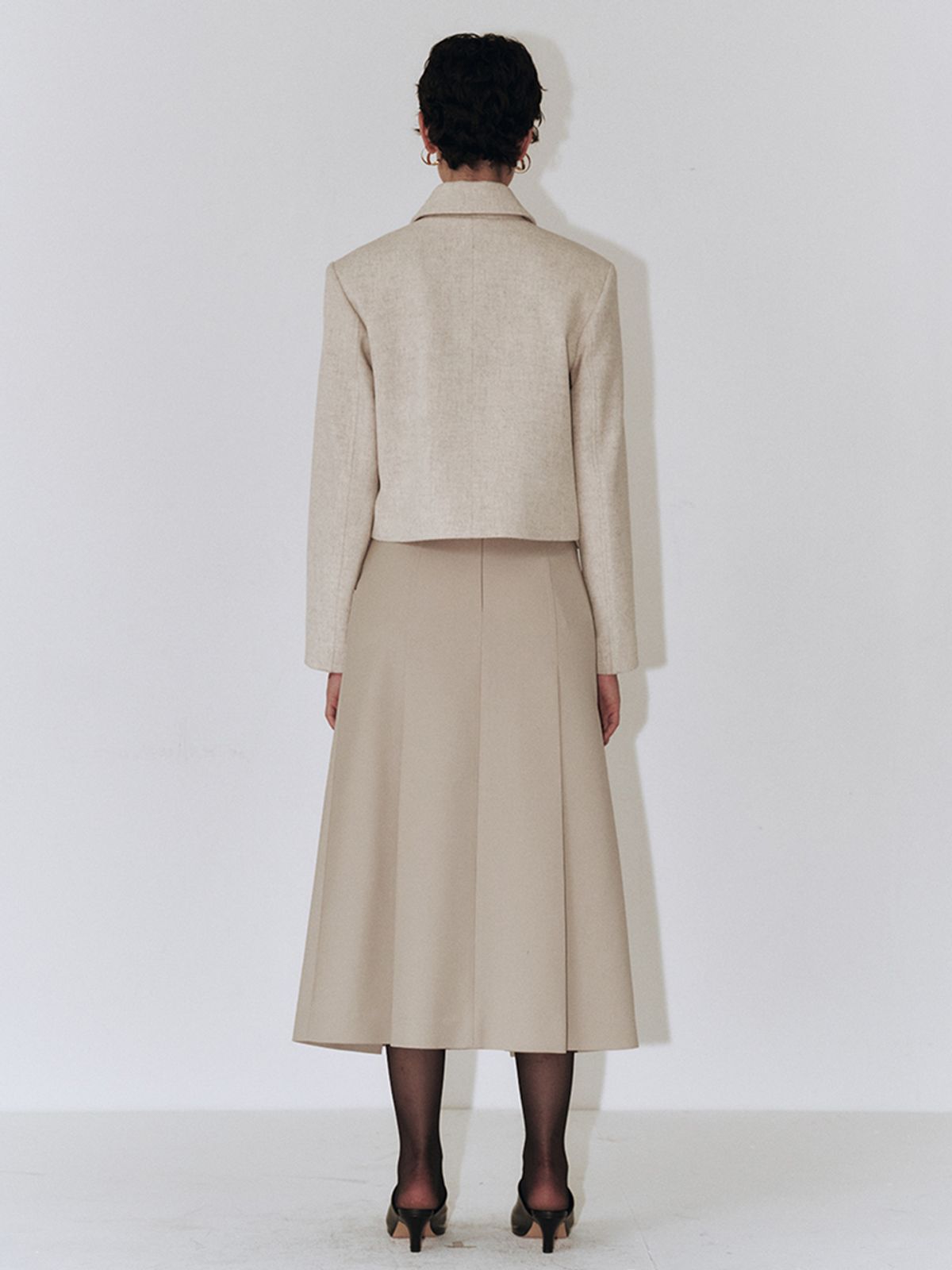 플로우먼(FLOWOMEN) A-line Pleats Wool Skirt (+Belt Set)_Khaki Beige
