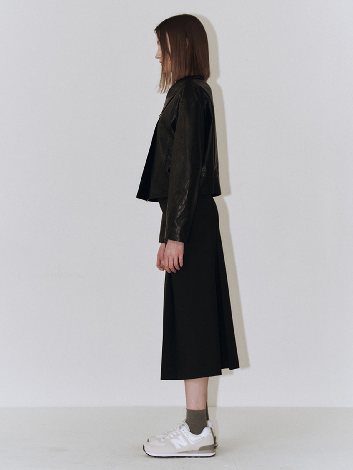 플로우먼(FLOWOMEN) A-line Pleats Wool Skirt (+Belt Set)_Black