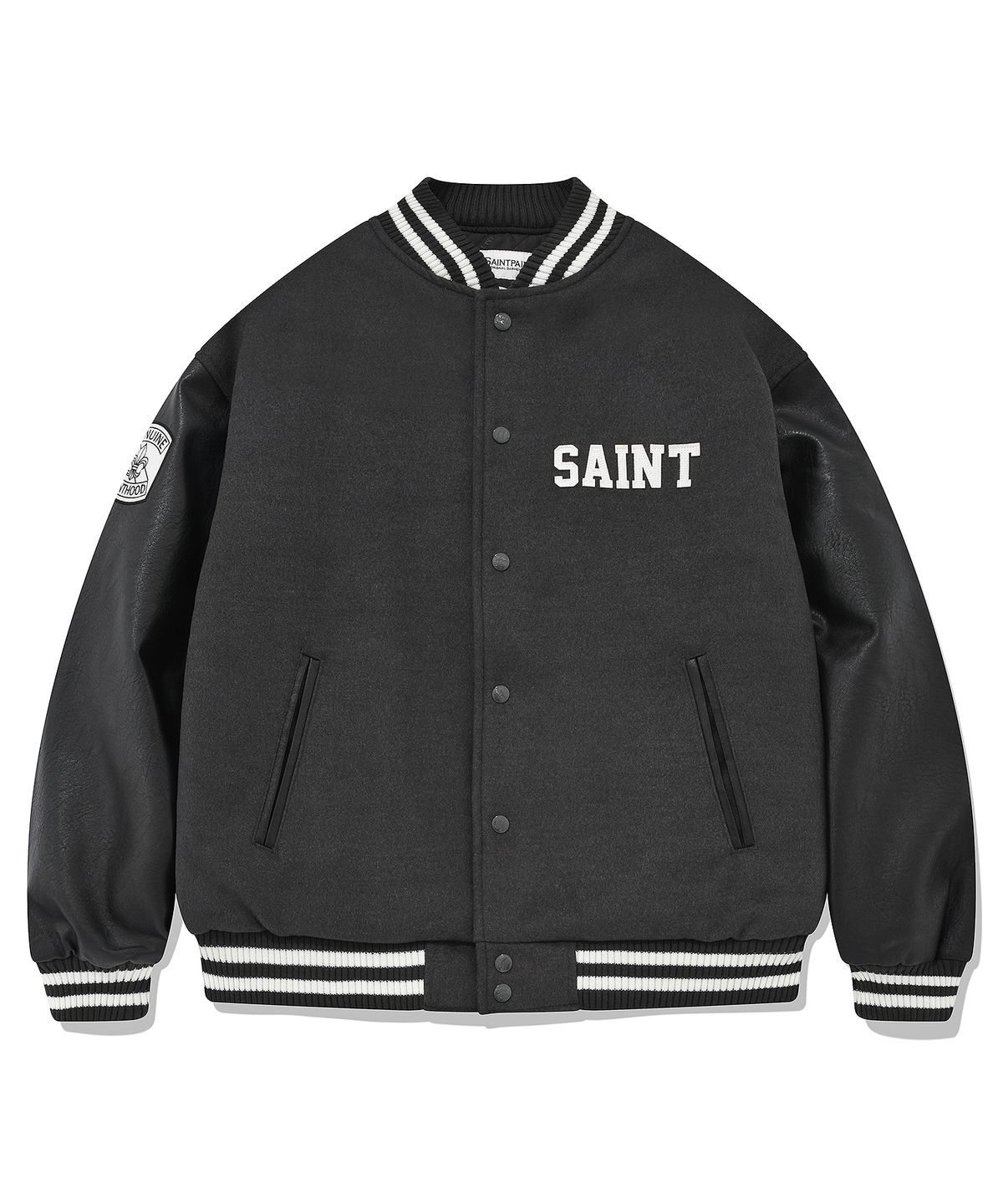 세인트페인(SAINTPAIN) SP G.SAINT 로고 스타디움 자켓-차콜