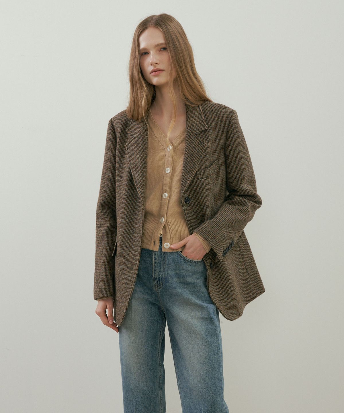 링서울(LINGSEOUL) lambswool plain knit cardigan-beige