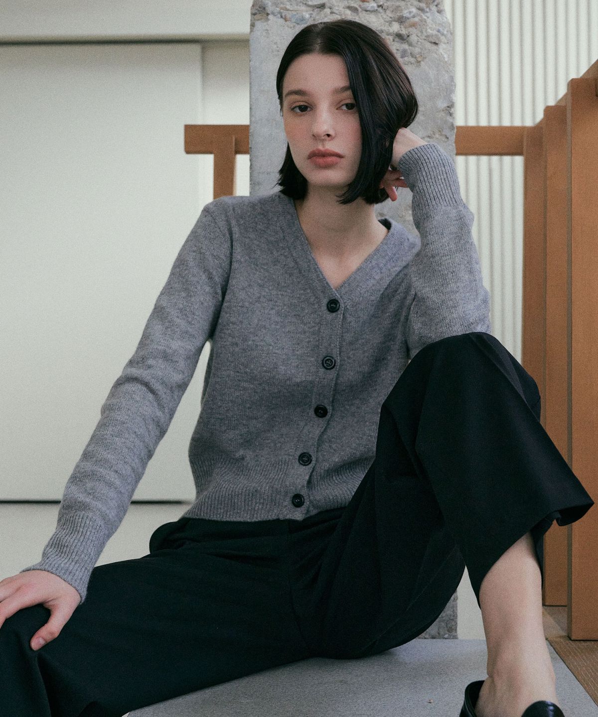 링서울(LINGSEOUL) lambswool plain knit cardigan-grey