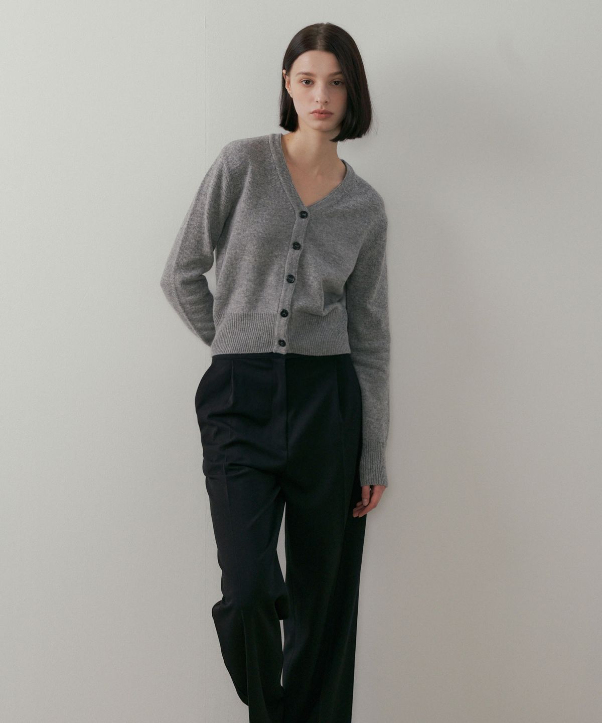 링서울(LINGSEOUL) lambswool plain knit cardigan-grey