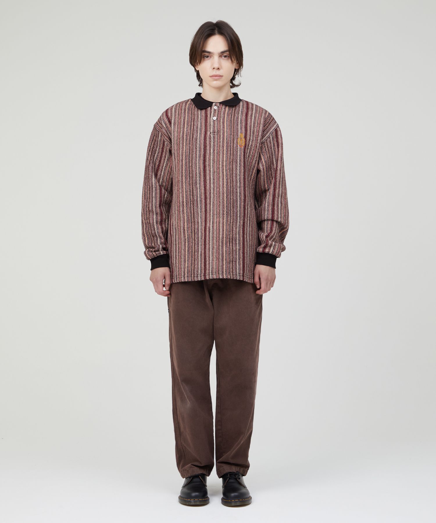 MUSINSA | LMC LMC CREST KNIT LONG SLV POLO SHIRT gray pink