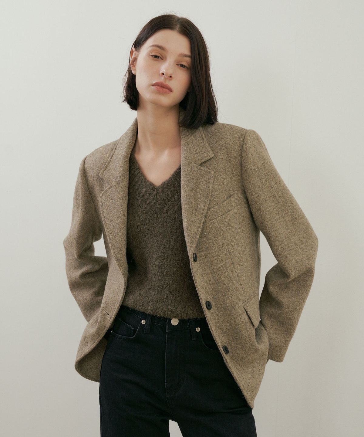 링서울(LINGSEOUL) alpaca V-neck knit vest-brown