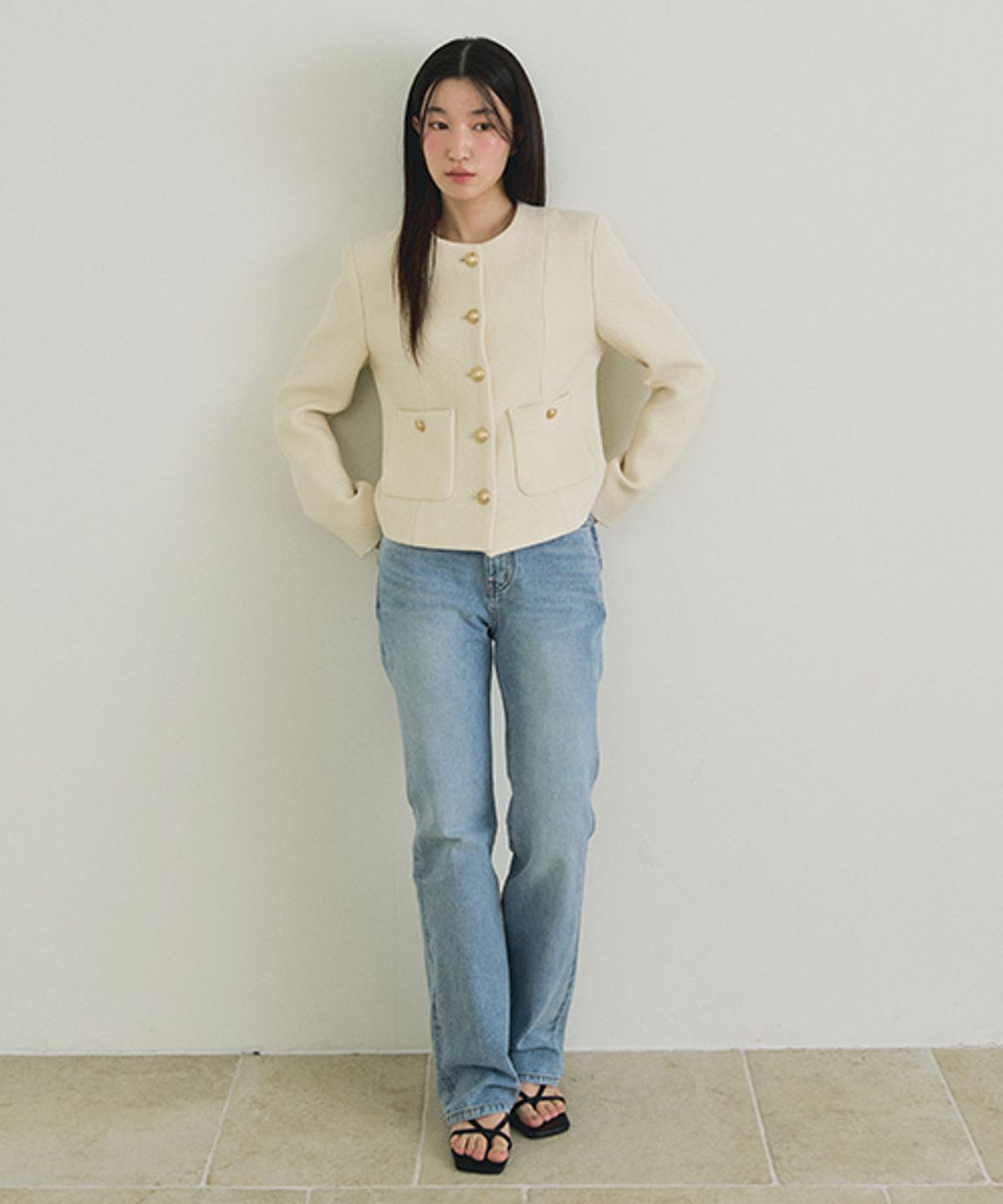 링서울(LINGSEOUL) gold button tweed jacket-ivory