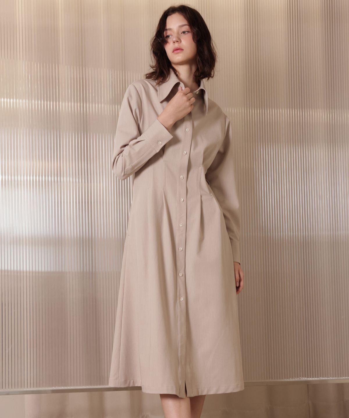 러브참(LOVECHARM) [케이트 벨트 드레스_베이지]Kate belt dress_ Beige