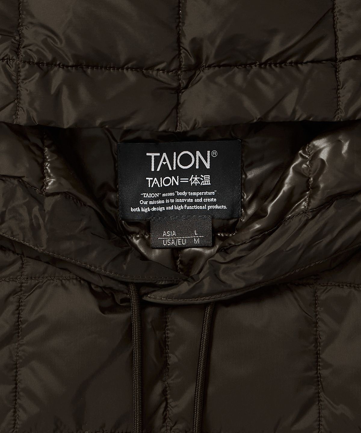 타이온(TAION) 오버사이즈 다운 후디 포켓 - 다크 초코