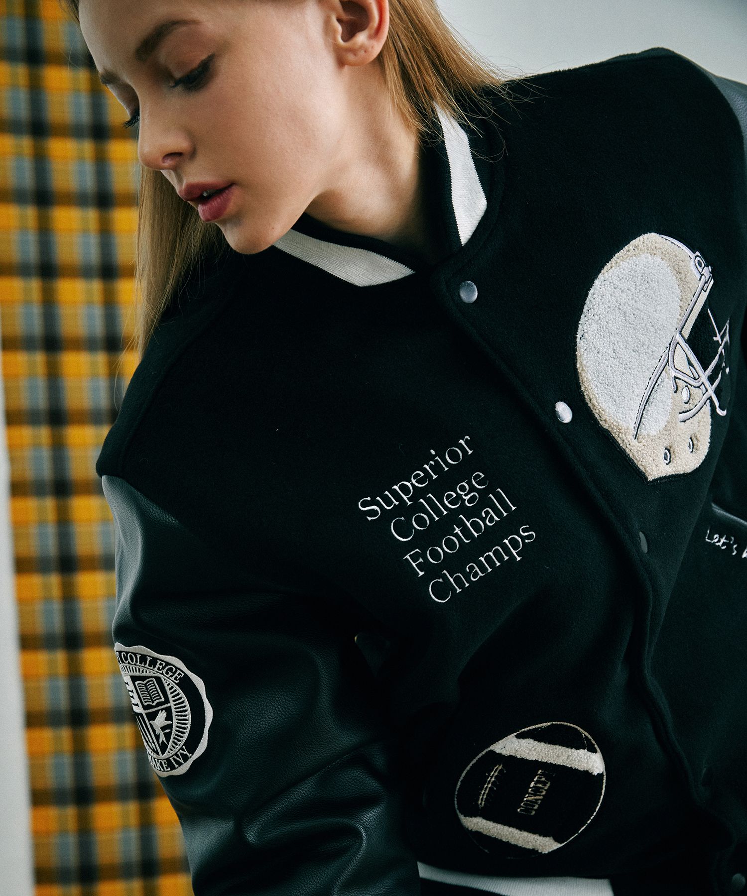 CONCEPT C ■ All Black Football Champions Varsity Jacket All Black Football Champions Varsity Jacket - CONCEPT
