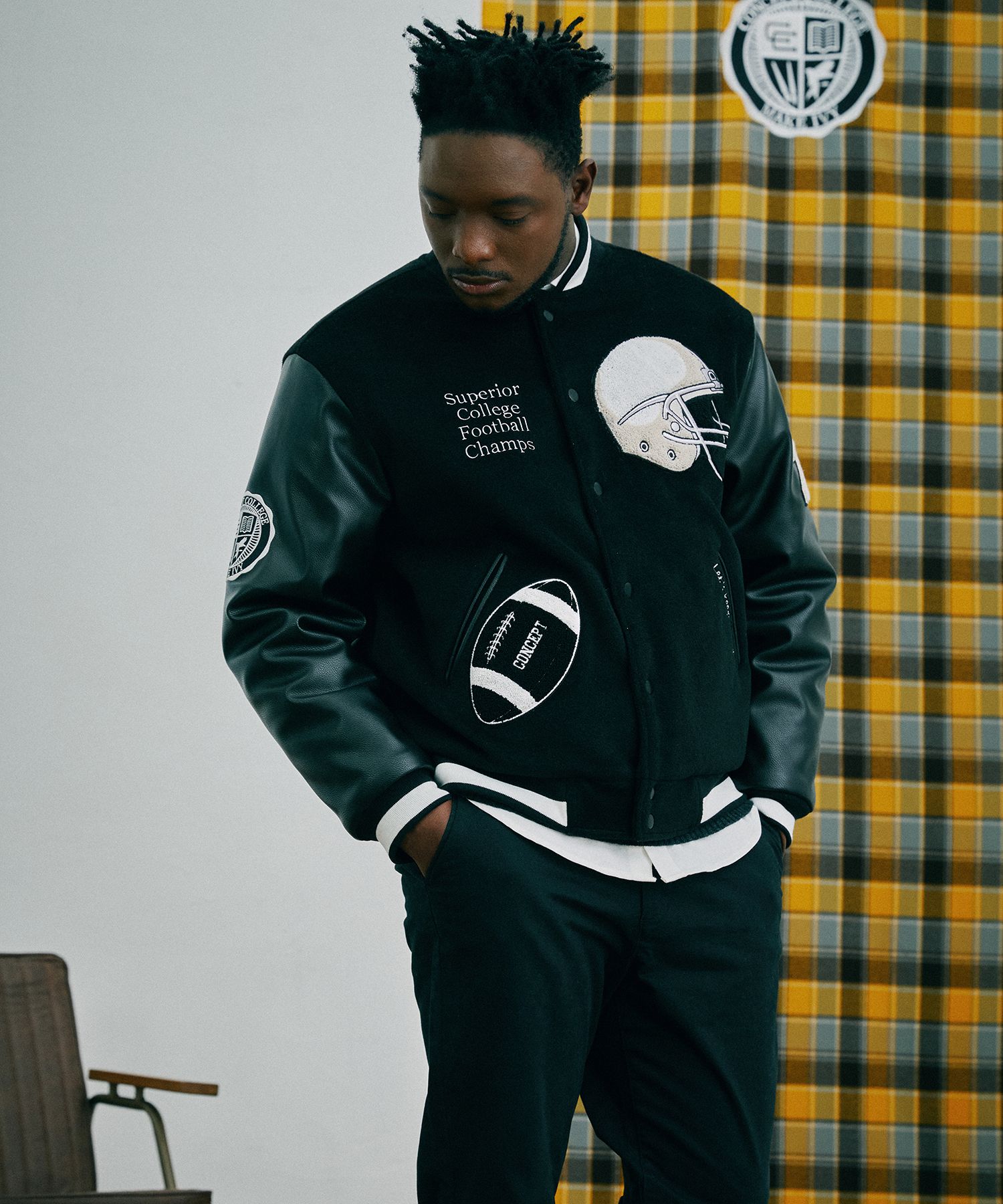 CONCEPT C ■ All Black Football Champions Varsity Jacket All Black Football Champions Varsity Jacket - CONCEPT
