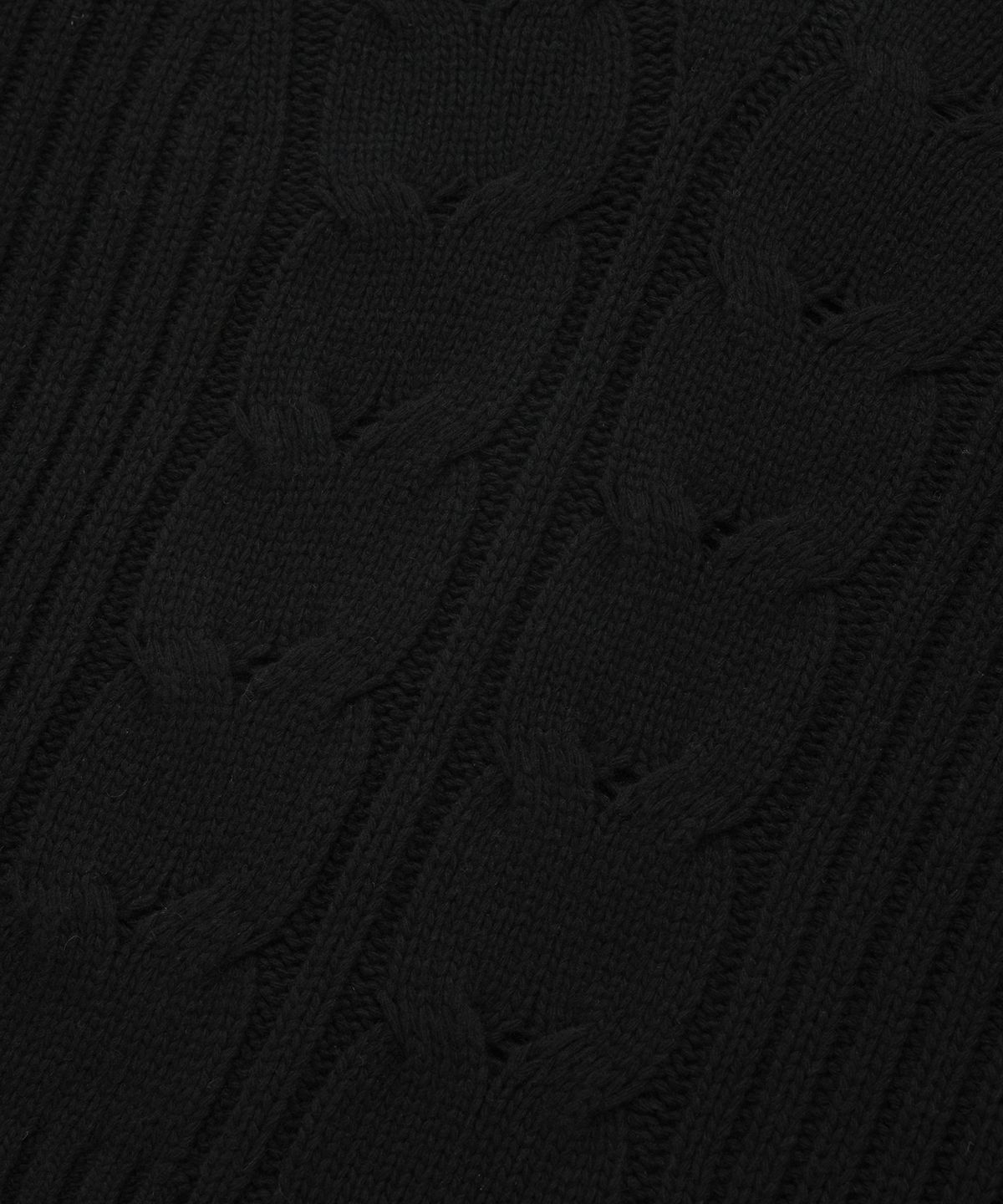 팔렛(FALLETT) 램스울 케이블 니트 하프 집업 블랙