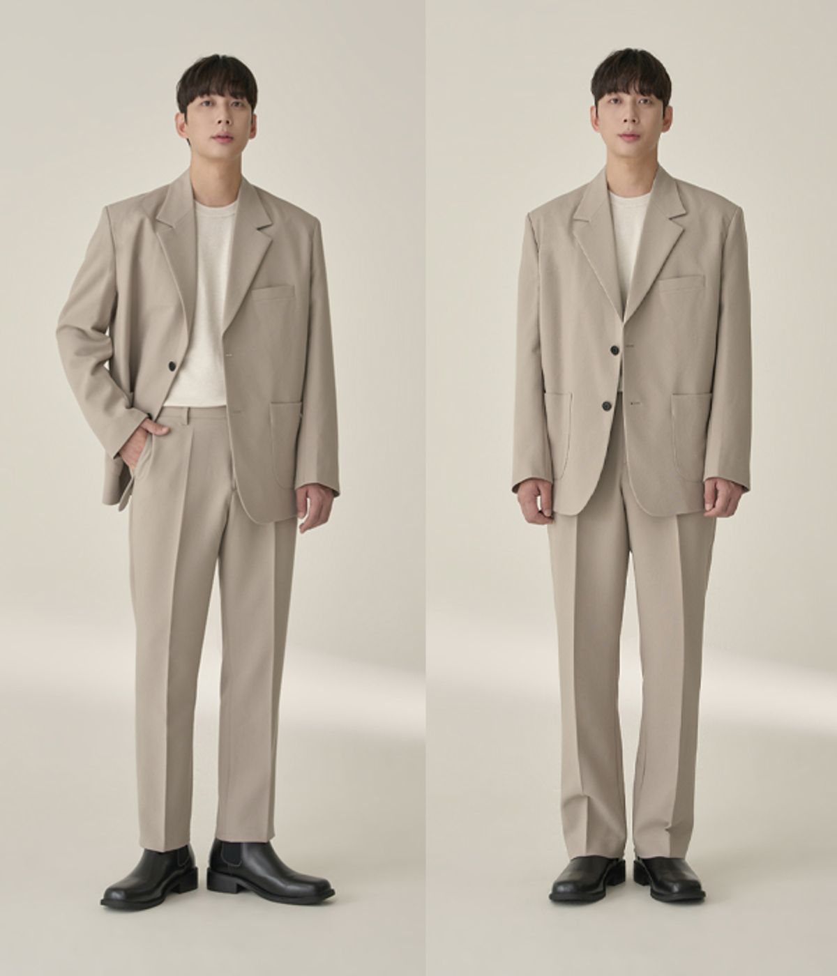 효지(HYOJI) [사계절] 에센셜 세미오버 수트 (그레이쉬 베이지)(세트상품)