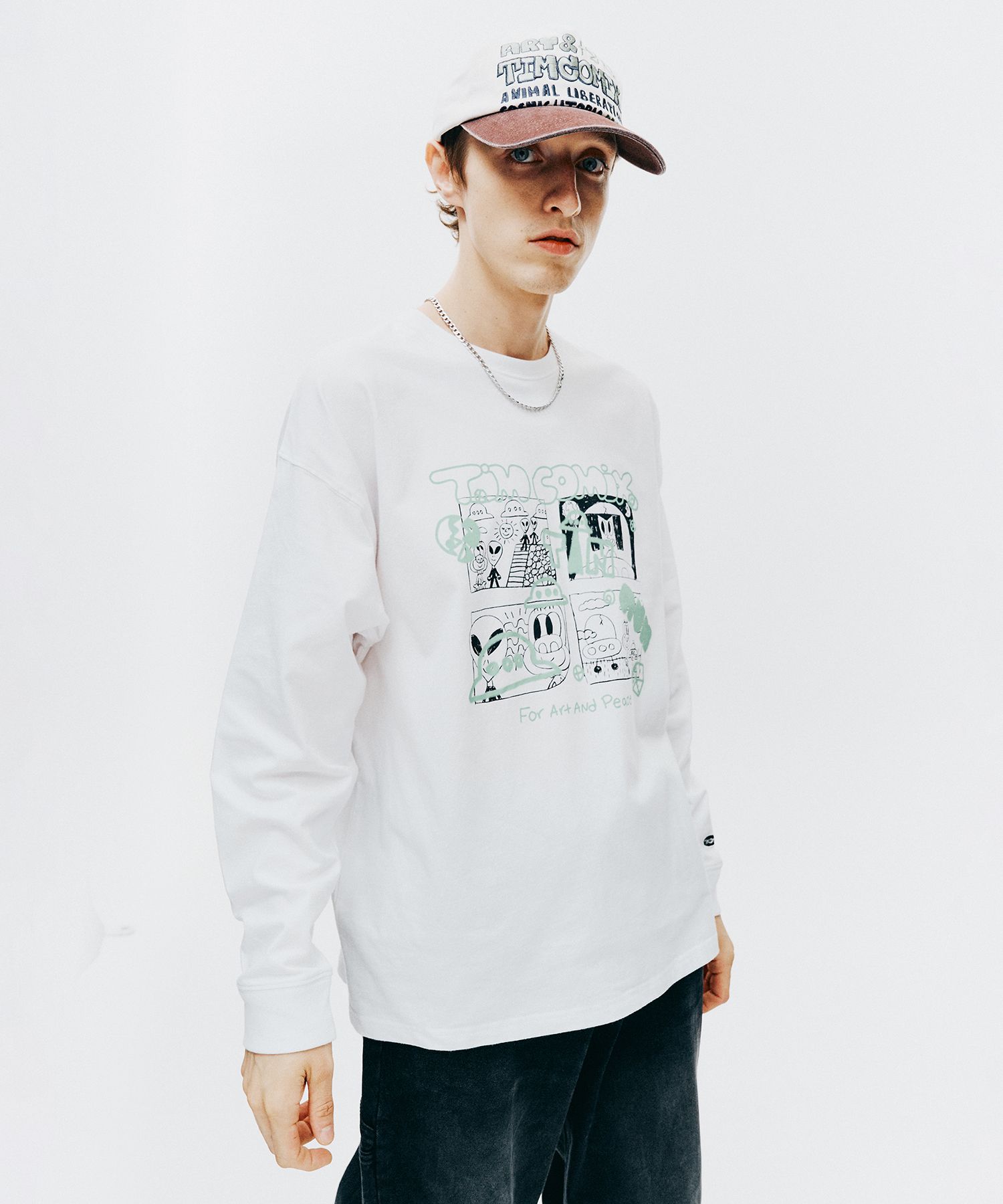 ★TIMCOMIX★ Comics spray cartoon graphic long sleeve white MUSINSA | TIMCOMIX Comics Spray Cartoon Graphic Long